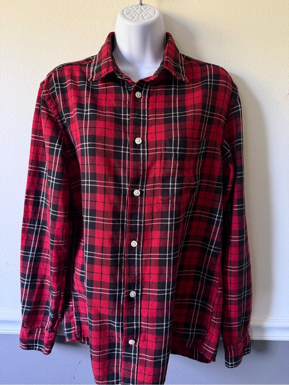 H&M Red and Black Plaid Button-Down Shirt